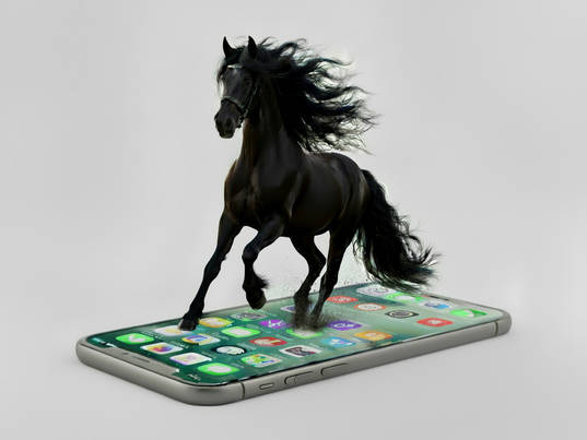 Black horse galloping on smartphone – Creative digital artwork